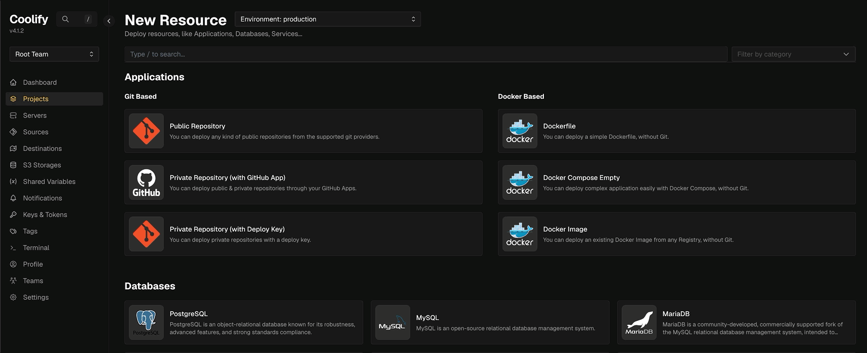 Coolify's catalog of ready-to-run apps